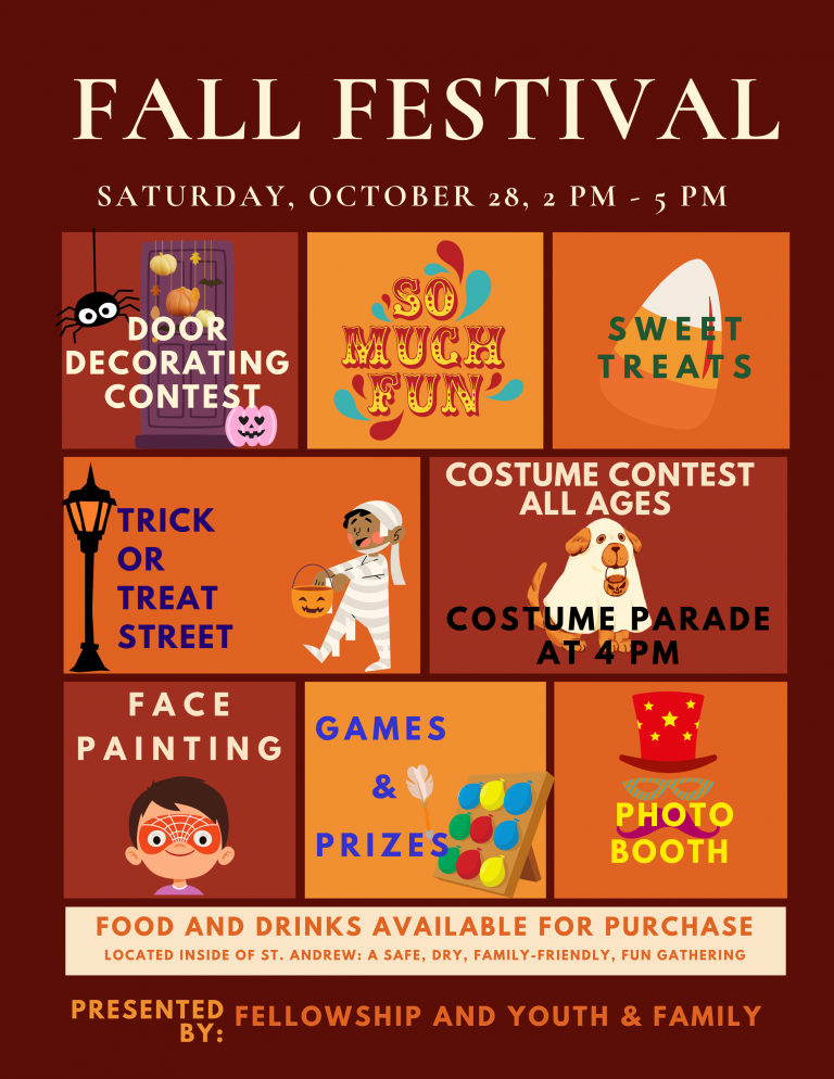 Food and Drinks available for purchase Located inside of St. Andrew A safe dry family friendly fun gathering 768x994